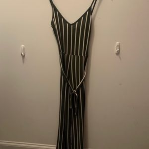 Green and white striped pantsuit romper